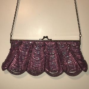 Jessica McClintock Purple Beaded Clutch Purse